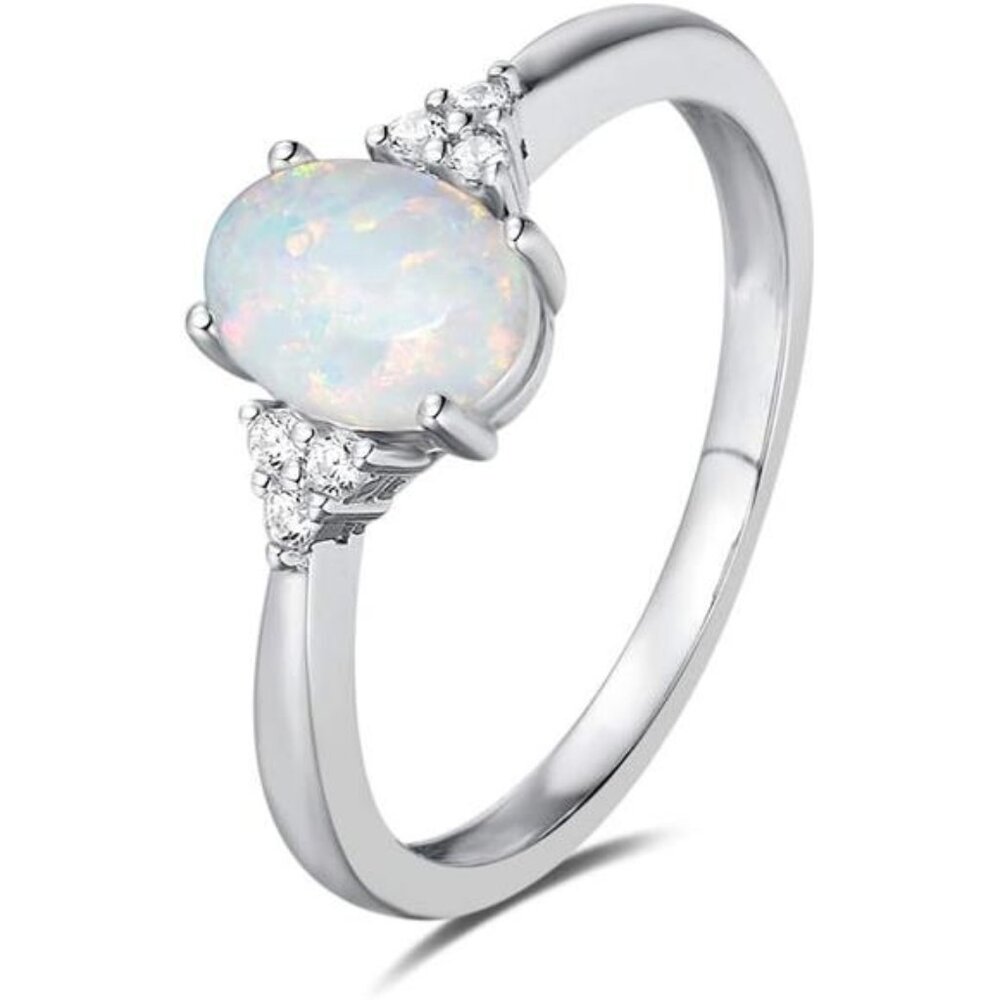 Birthstone Rings for Women Sterling Silver Created Opal Rings
